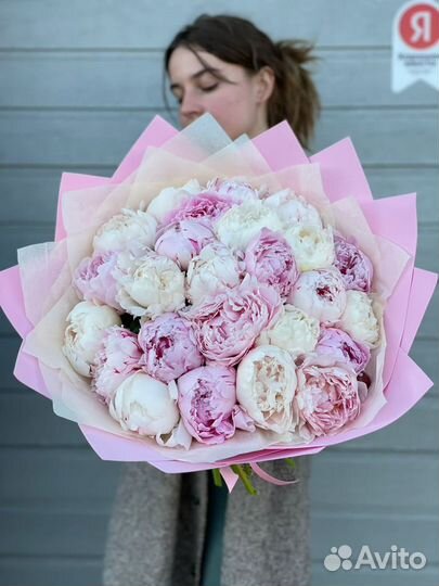 Пионы, букет, белые пионы, розовые пионы