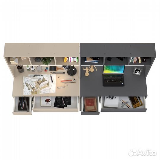 Два рабочих компьютерных стола Mobi Комфорт 12.77F цвет сатин/тёмно-серый