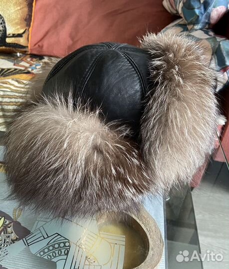 Шапка-ушанка кожаная с чернобуркой