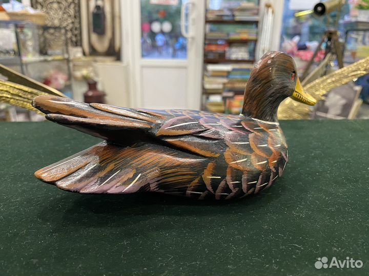 Деревянная скульптура утка ручная работа винтаж