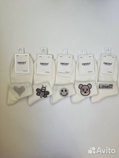 Носки женские короткие белые со стразами