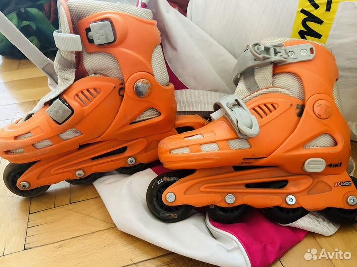 Роликовые коньки 30-33, 2 комплекта защиты, сумка
