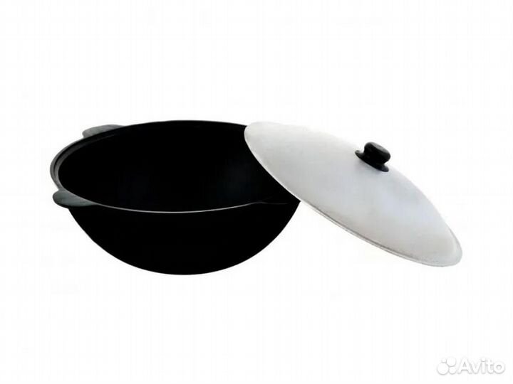 Узбекский чугунный казан 10 л. плоское дно, с кры