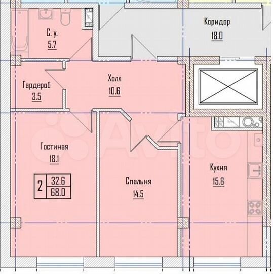 2-к. квартира, 68 м², 10/11 эт.