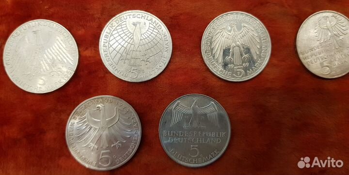 Монеты 5 марок фрг серебро