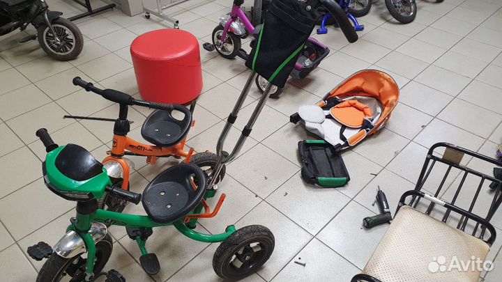 Ремонт детского трех колесного ведосипеда,запчасти