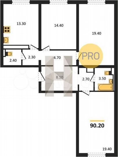 3-к. квартира, 90,2 м², 2/17 эт.