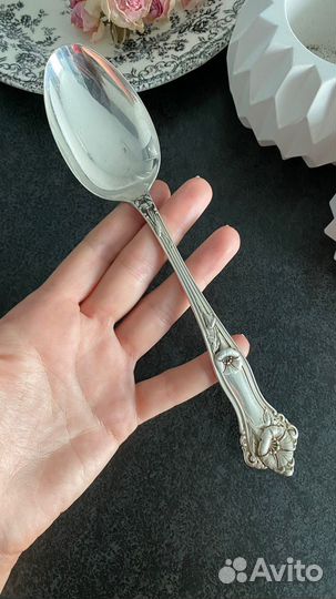 Старинная серебряная сервировочная ложка, США