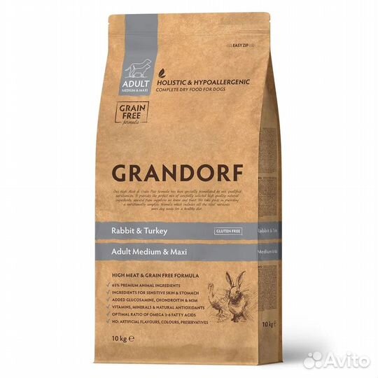 Корм для собак Grandorf с кроликом и индейкой 10кг