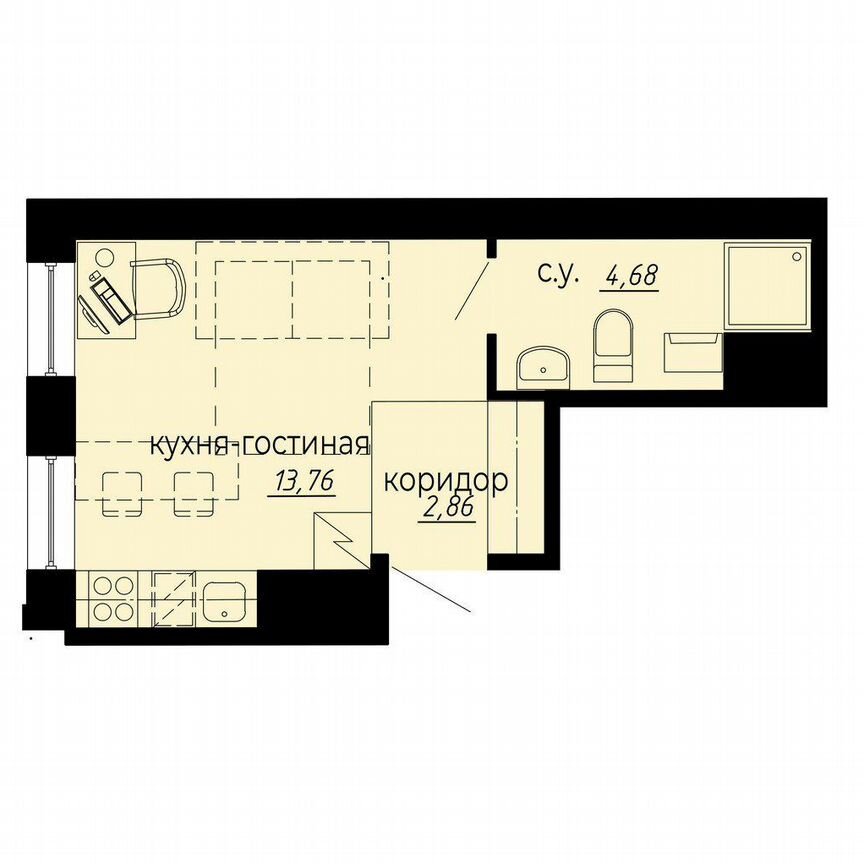 Апартаменты-студия, 21,3 м², 7/10 эт.