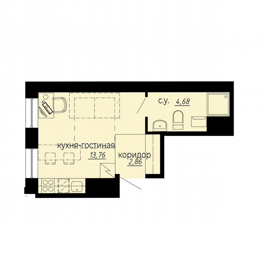 Апартаменты-студия, 21,3 м², 7/10 эт.