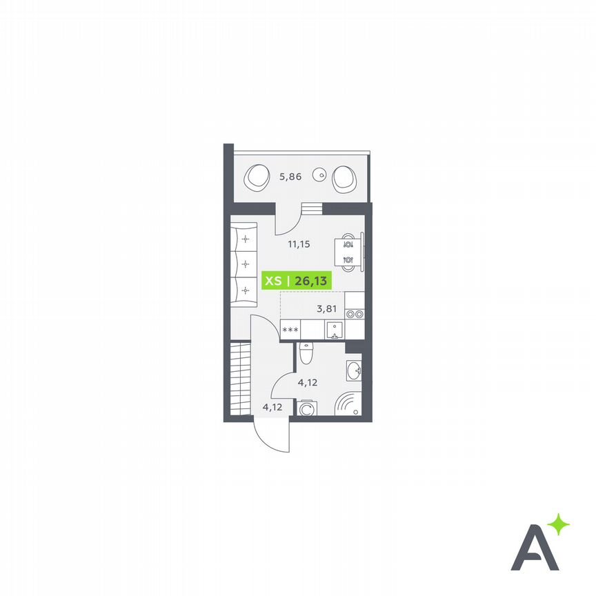 Квартира-студия, 26,1 м², 1/12 эт.