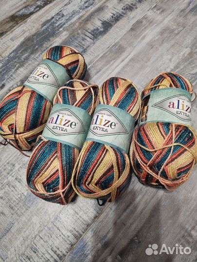 4 мотка по 100г пряжа extra alize
