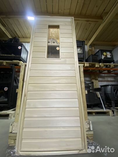 Дверь для Бани липа прямоугольное стекло (коробка