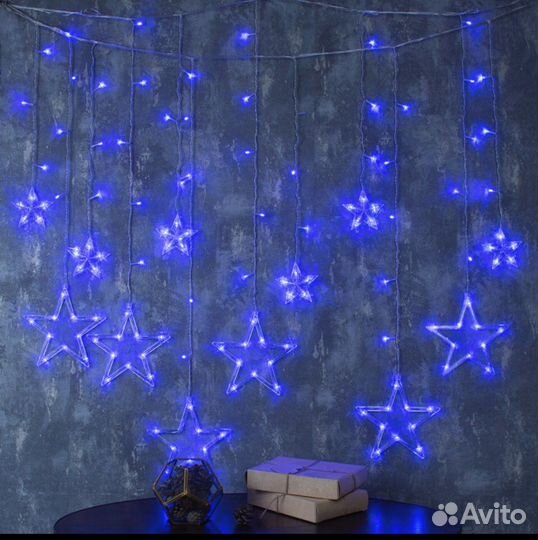 Новая гирлянда звезды синие