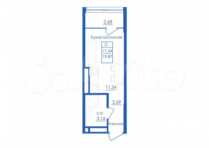 Квартира-студия, 19,9 м², 7/25 эт.