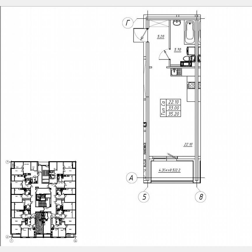 Квартира-студия, 35,2 м², 8/12 эт.