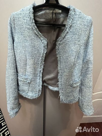 Твидовый жакет голубой