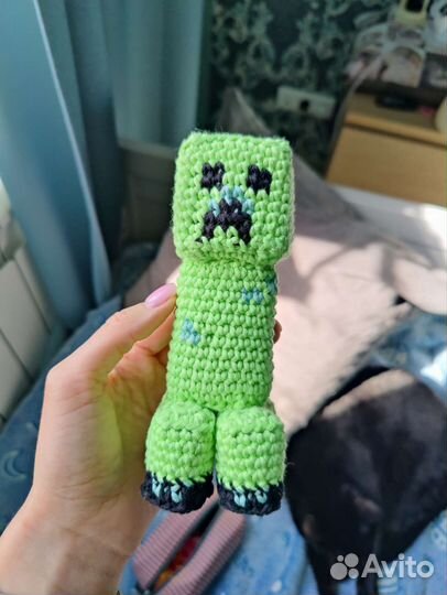 Майнкрафт крипер игрушка вязаная светится в темнот