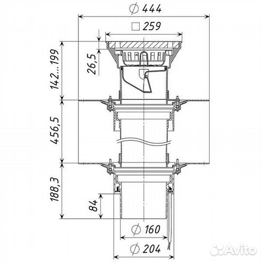 Воронка двухуровневая 160мм с трапом и обогревом