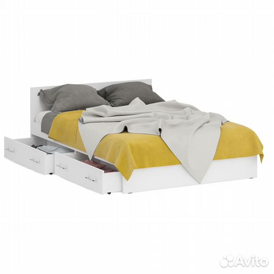 Кровать белая с ящиками Стандарт 1400, цвет белый, шхгхв 143,5х203,5х70 см., сп.м. 1400х2000 мм., бе