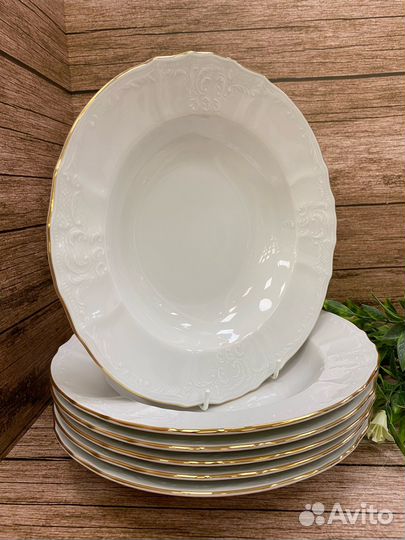 Набор глубоких тарелок «Отводка золото» 23см. 6шт