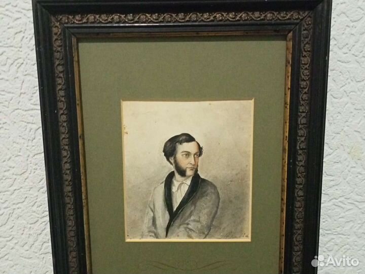 Картина старинная, акварельный портрет 19 века