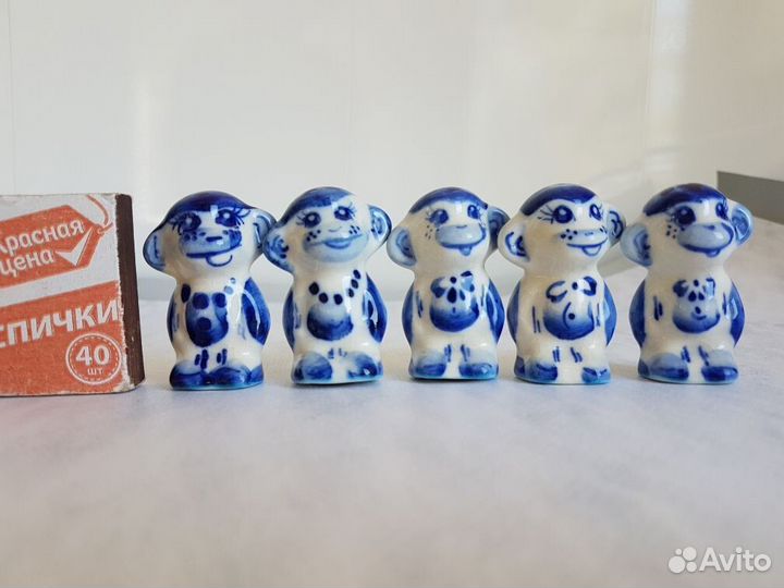 Фарфоровые статуэтки Гжель Обезьянки Сувениры