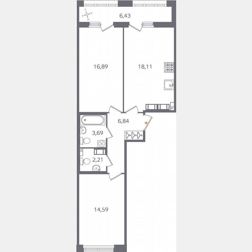 2-к. квартира, 65,6 м², 14/16 эт.