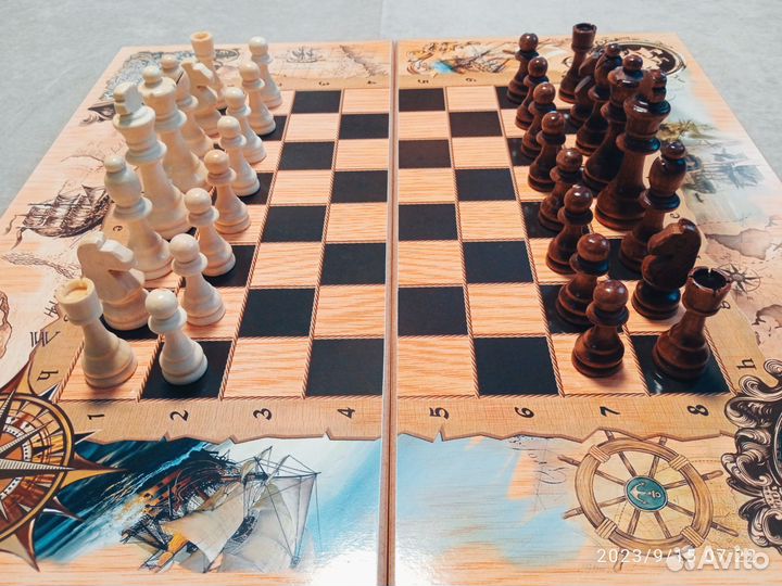 Шахматы нарды шашки 3 в 1 Морские