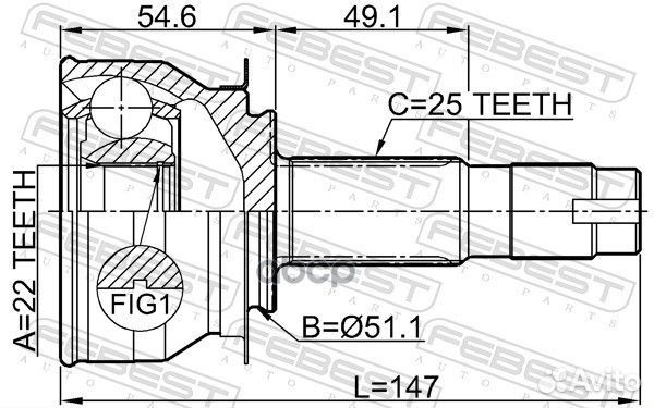 Шрус наружный 22X50X25 chevrolet cobalt 2011- 1