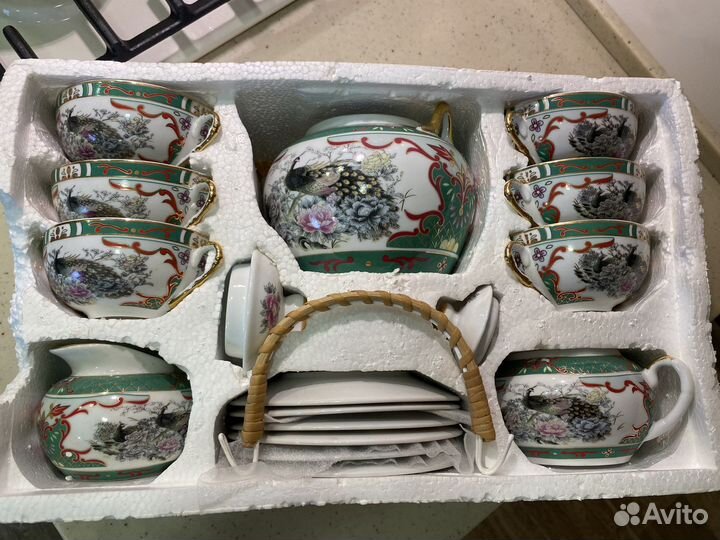 Чайный сервиз павлин зеленый/ фарфор