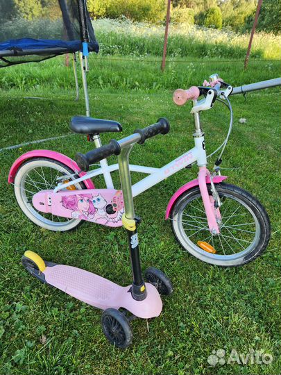 Детский велосипед btwin 16 + самокат oxelo