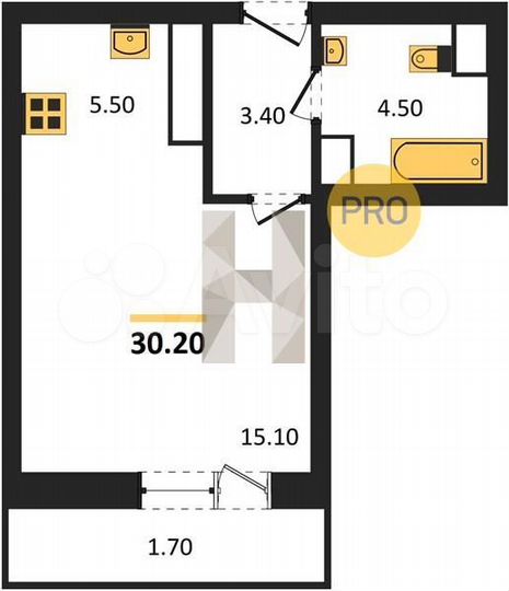 Квартира-студия, 30,2 м², 4/21 эт.