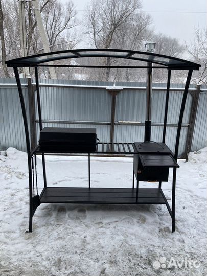 Мангал с печью под казан и крышей