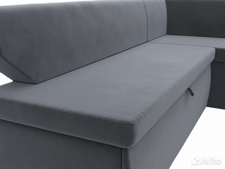 Диван кухонный угловой Омура правый угол, велюр, серый