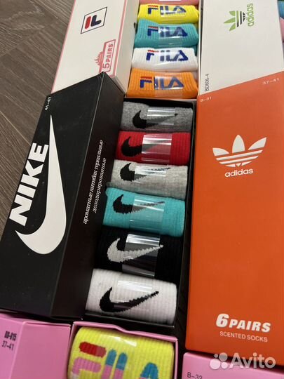 Носки Nike Adidas Fila цветные в коробке