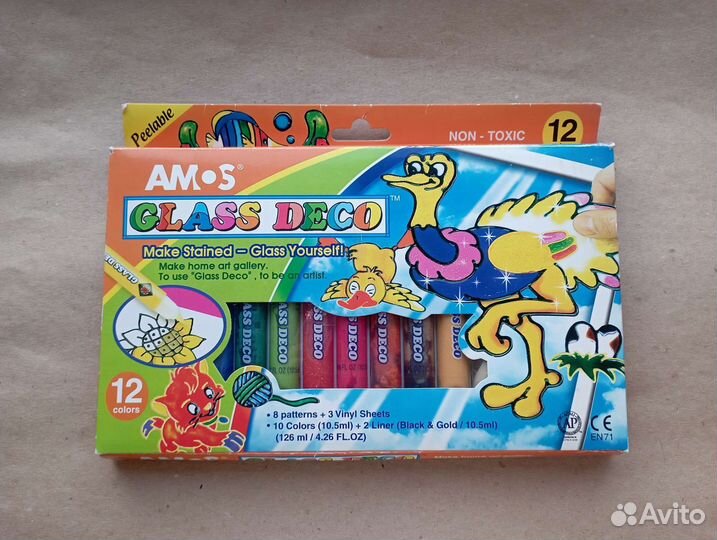 Витражные акриловые краски 12 цветов Корея