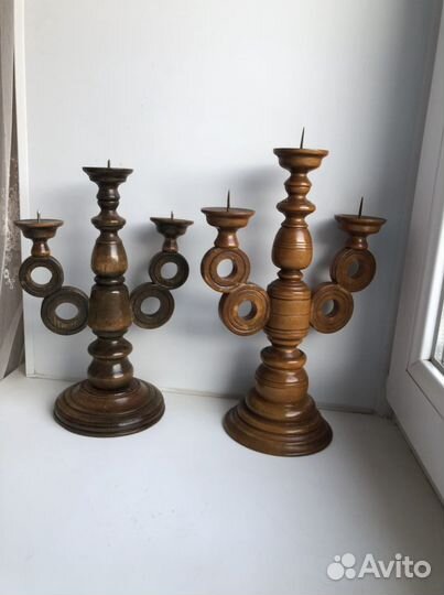 Подсвечники деревянные винтаж