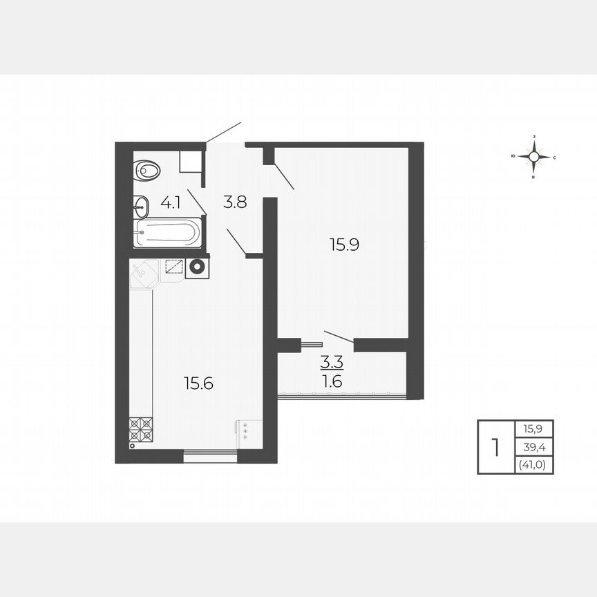 1-к. квартира, 41 м², 4/5 эт.