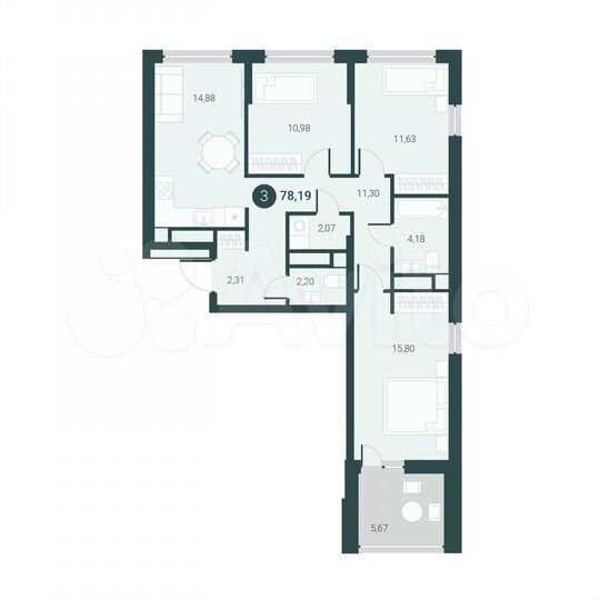 3-к. квартира, 78,2 м², 3/14 эт.