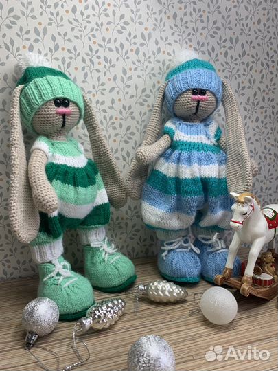 Вязаный Заяц тильда ручная работа