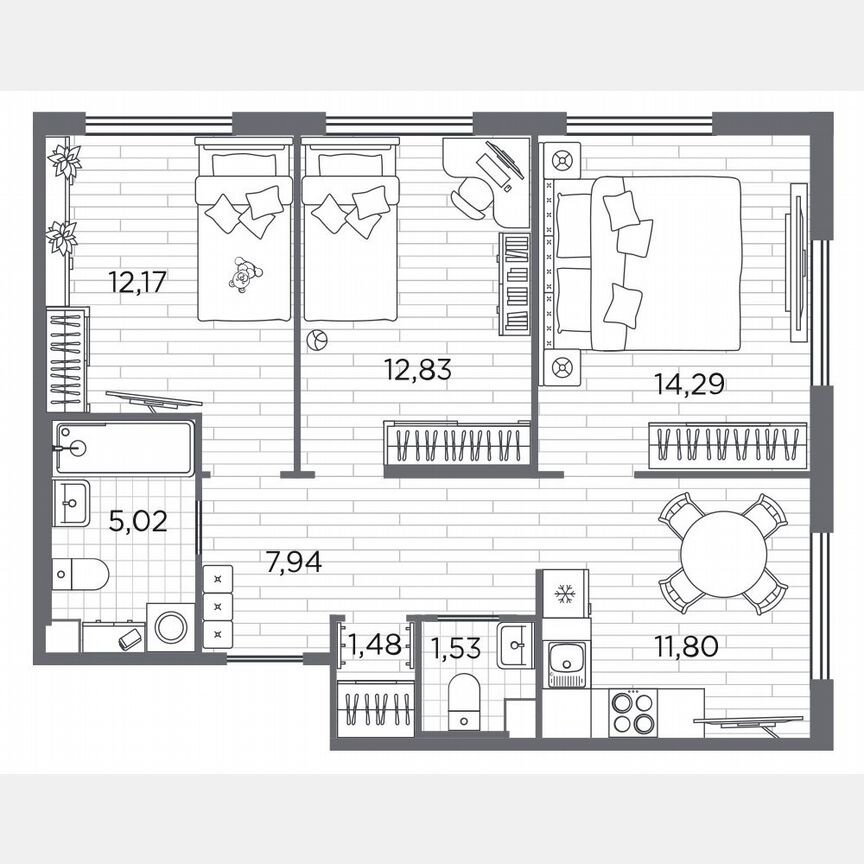 3-к. квартира, 66,1 м², 1/5 эт.