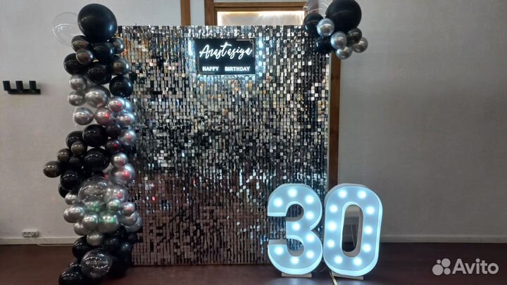 Фотозона с пайетками на день рождение, выпускной