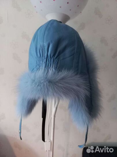 Шапка ушанка натуральная кожа с мехом р.54-56