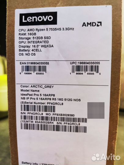Lenovo ideapad pro 5 16ARP8 16'/R7535HS/16g/512ssd