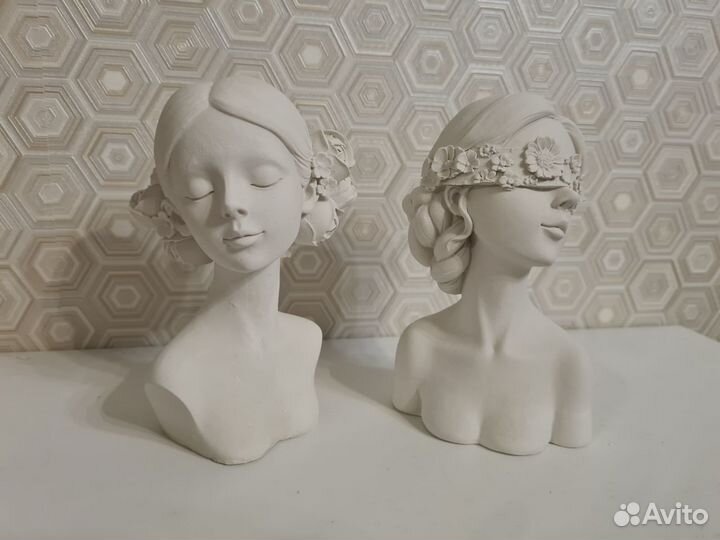 Гипсовая статуэтка 2 шт. лицо голова девушки цветы