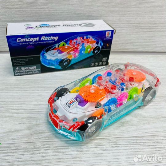 Прозрачная светящаяся машинка с шестеренками музык