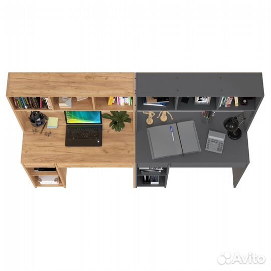Два рабочих компьютерных стола Mobi Комфорт 12.77F цвет дуб крафт золотой/тёмно-серый