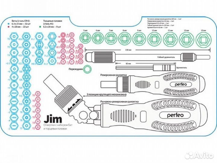 Perfeo набор инструмента отверток Jim 69 в 1